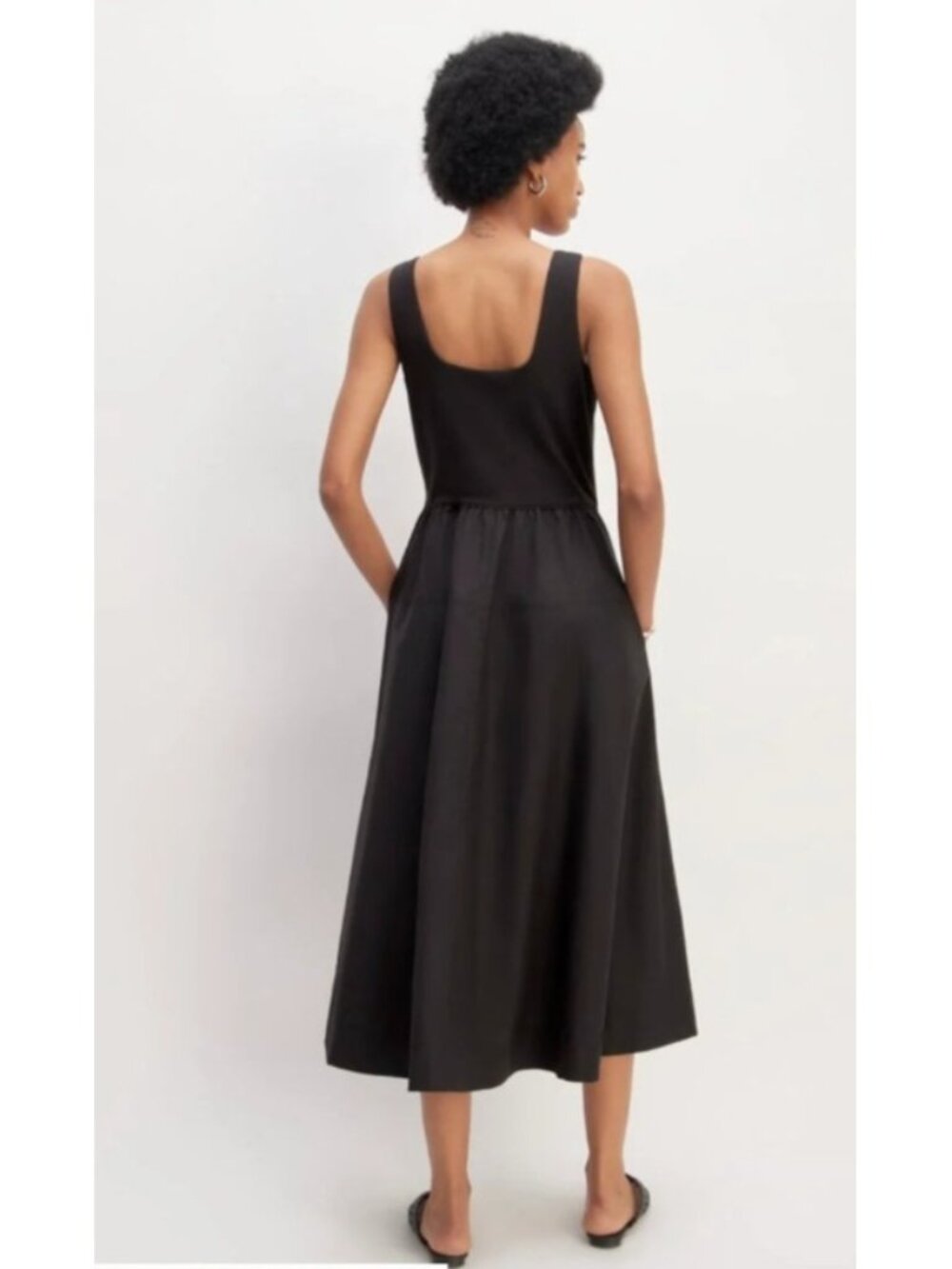 Everlane The Riviera Black Fit & Flare Midi Dress Pockets Size S - Picture 7 of 13